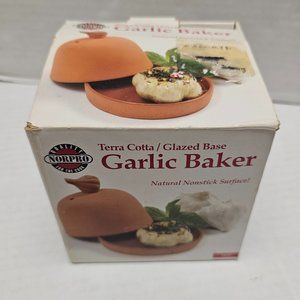 NORPRO Terra Cotta Baked Glazed Base Garlic Baker In Box